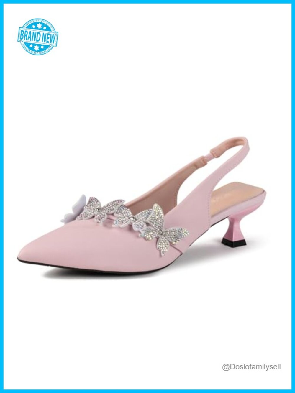 Rhinestone Butterfly Slingback Kitten Heels Pointed Toe Dressy Evening